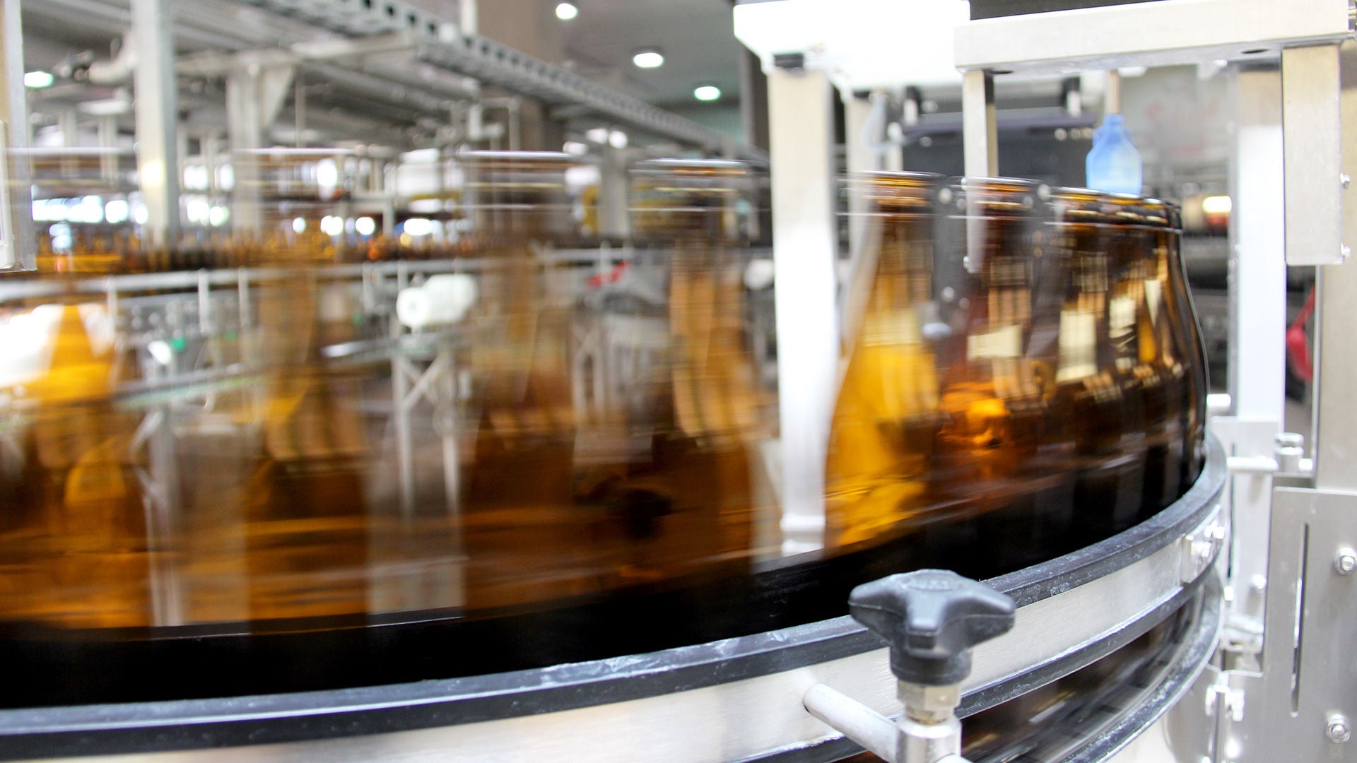 Bierflaschen in einer Abfüllanlage