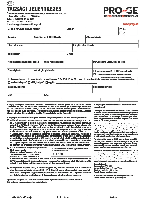 Tagsági jelentkezés a PRO-GE szakszervezetbe